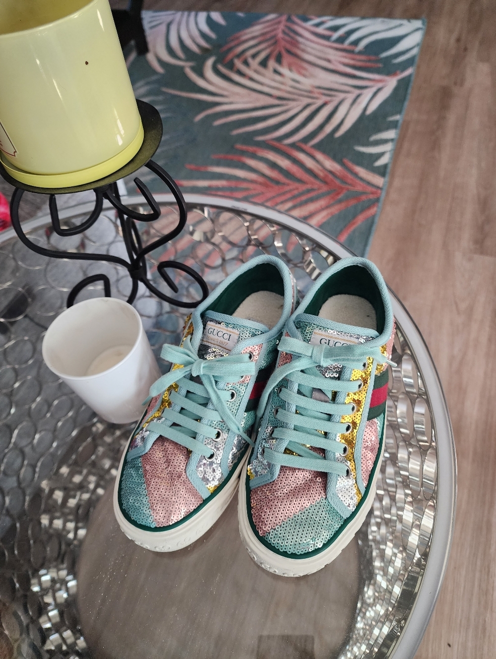 Authentic Gucci Sequined Low-Top Sneakers Shoes - Picture 3 of 13